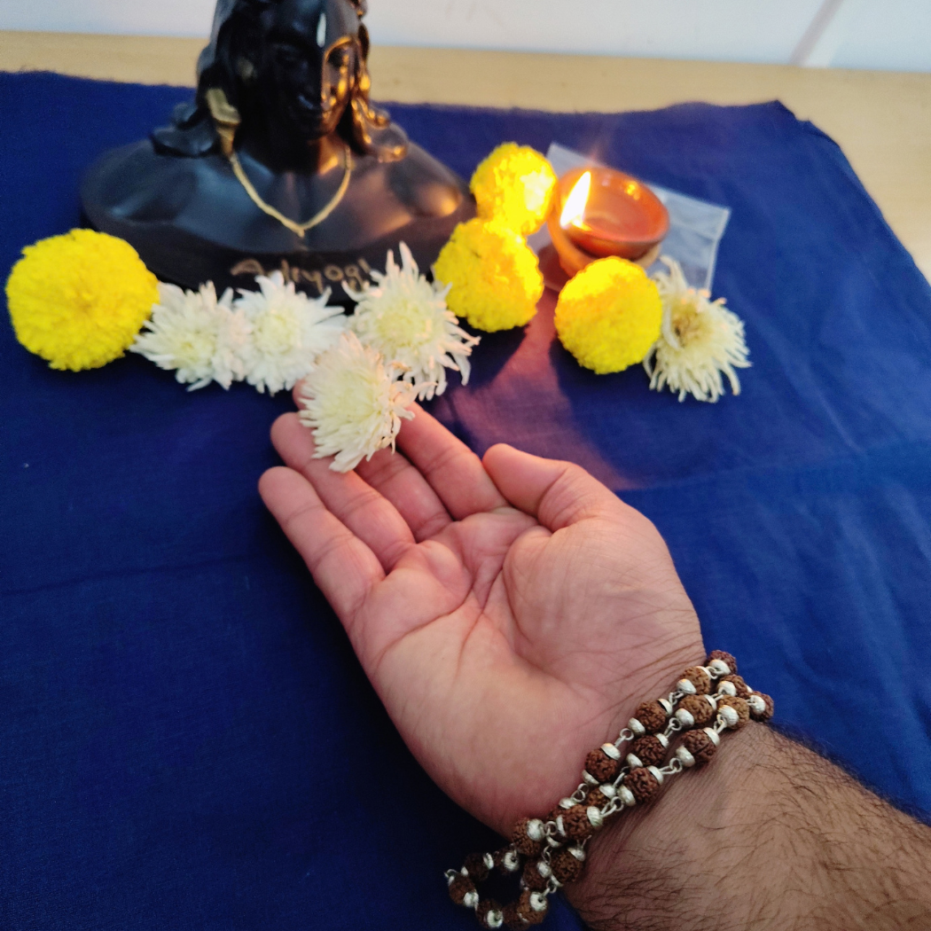5 Mukhi silver mala plus bracelet combo