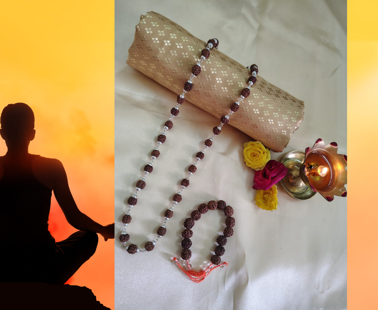 Combo 5 Mukhi Silver finish mala with Ethnic bracelet