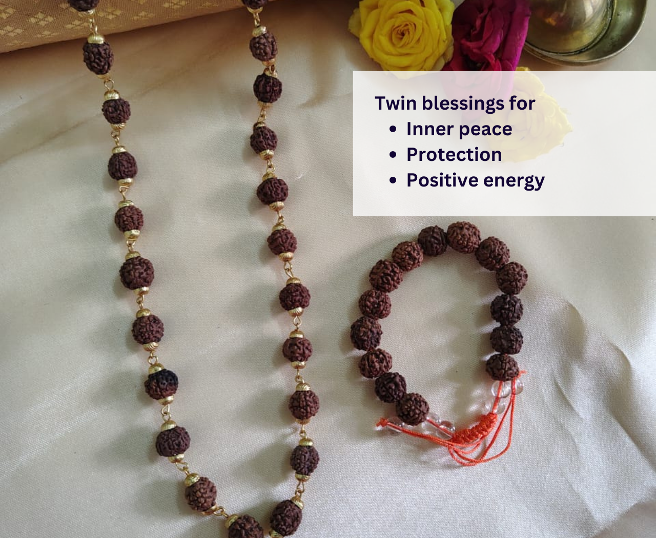 Combo offer 5 Mukhi Gold finish mala with Ethnic bracelet