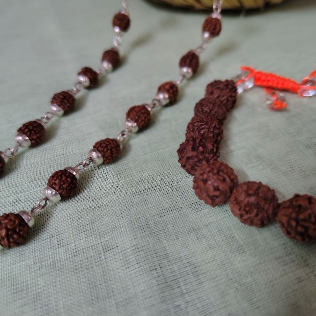 Silver finish mala + ethnic bracelet