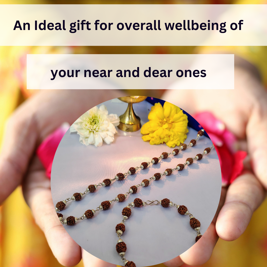 Combo 5 Mukhi Silver finish mala with Silver finish bracelet