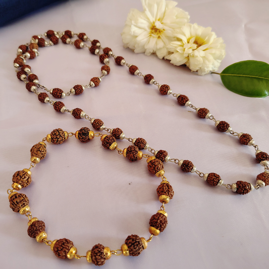 Combo 5 Mukhi Silver finish mala with Gold finish bracelet
