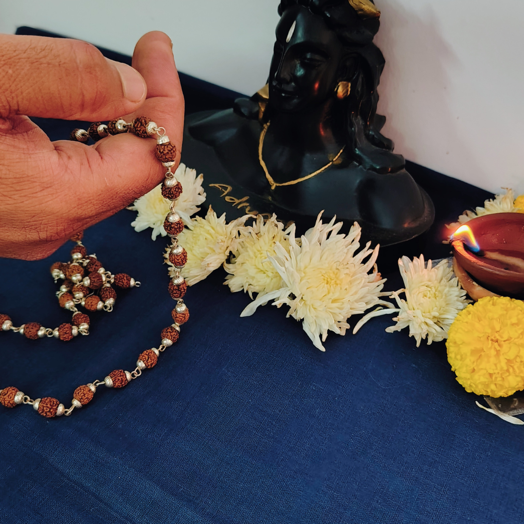 5 Mukhi silver mala plus bracelet combo