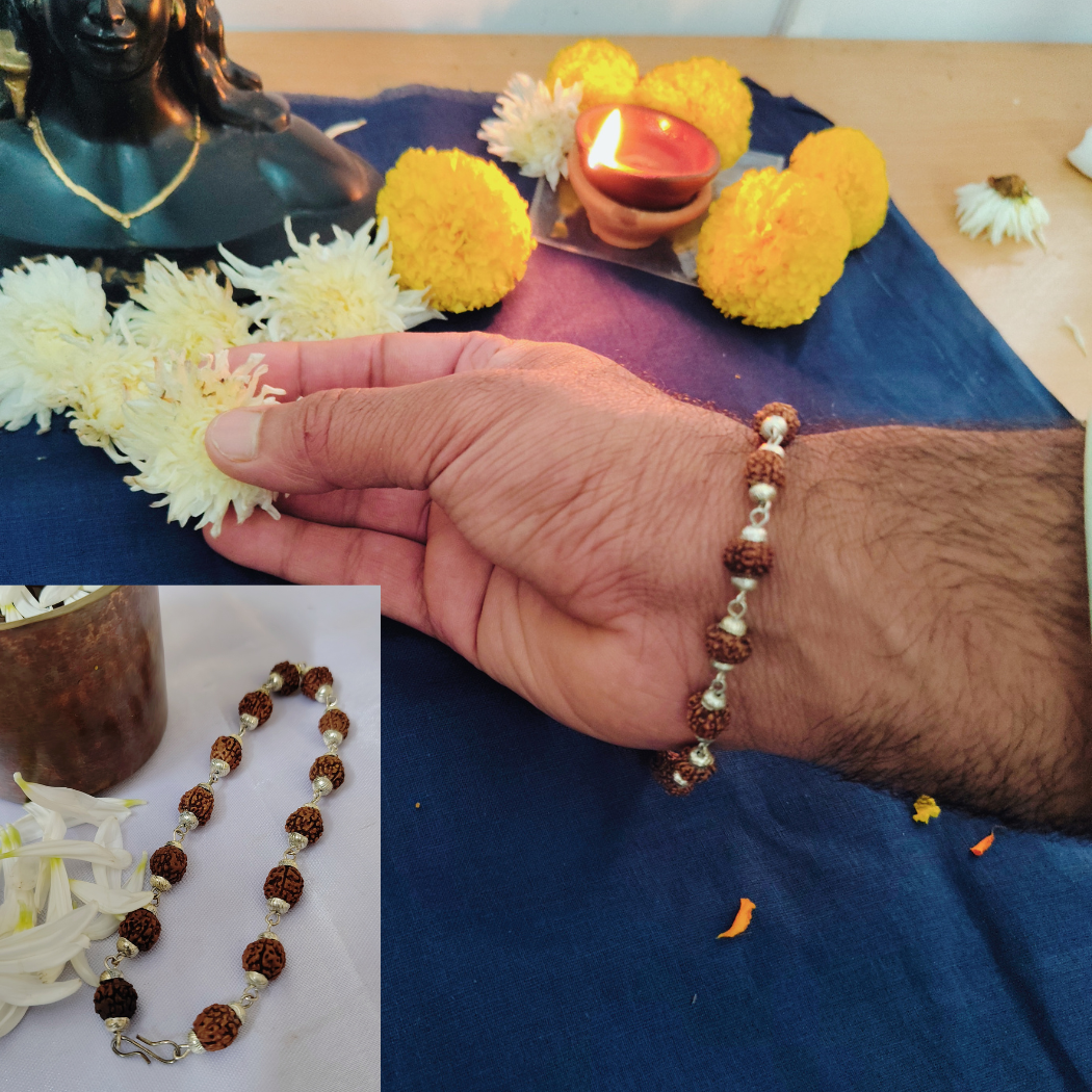 5 Mukhi silver mala plus bracelet combo