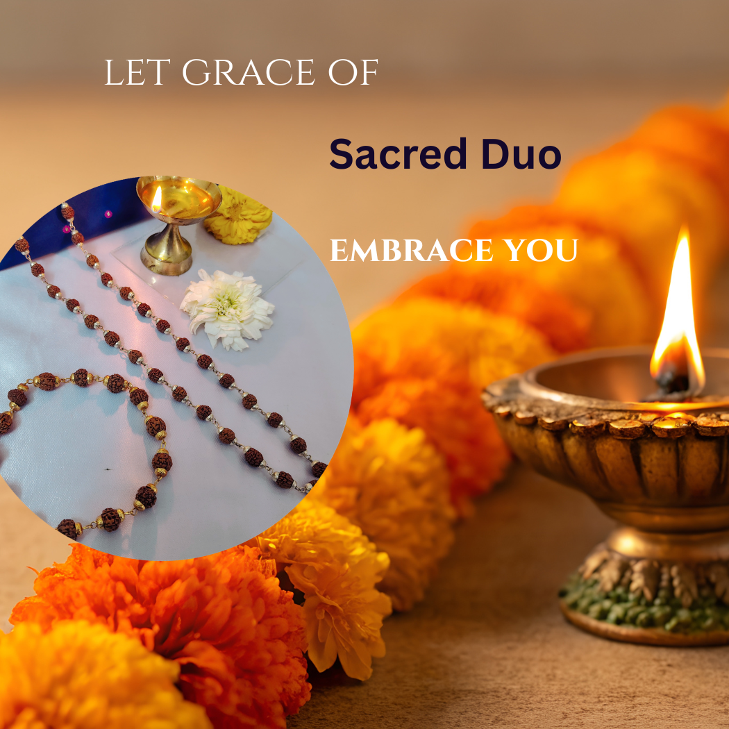 Combo 5 Mukhi Silver finish mala  with  Gold finish bracelet