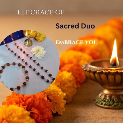 5 Mukhi Silver Mala + Gold Bracelet Combo