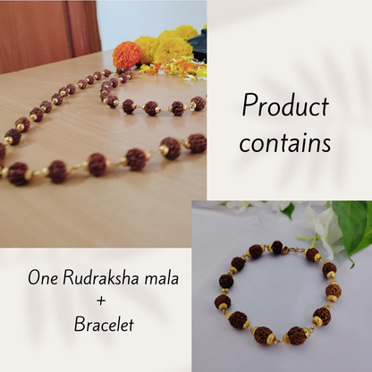 5 Mukhi Gold finish mala + Bracelet