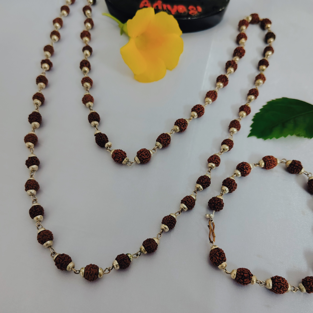 5 Mukhi silver mala plus bracelet combo