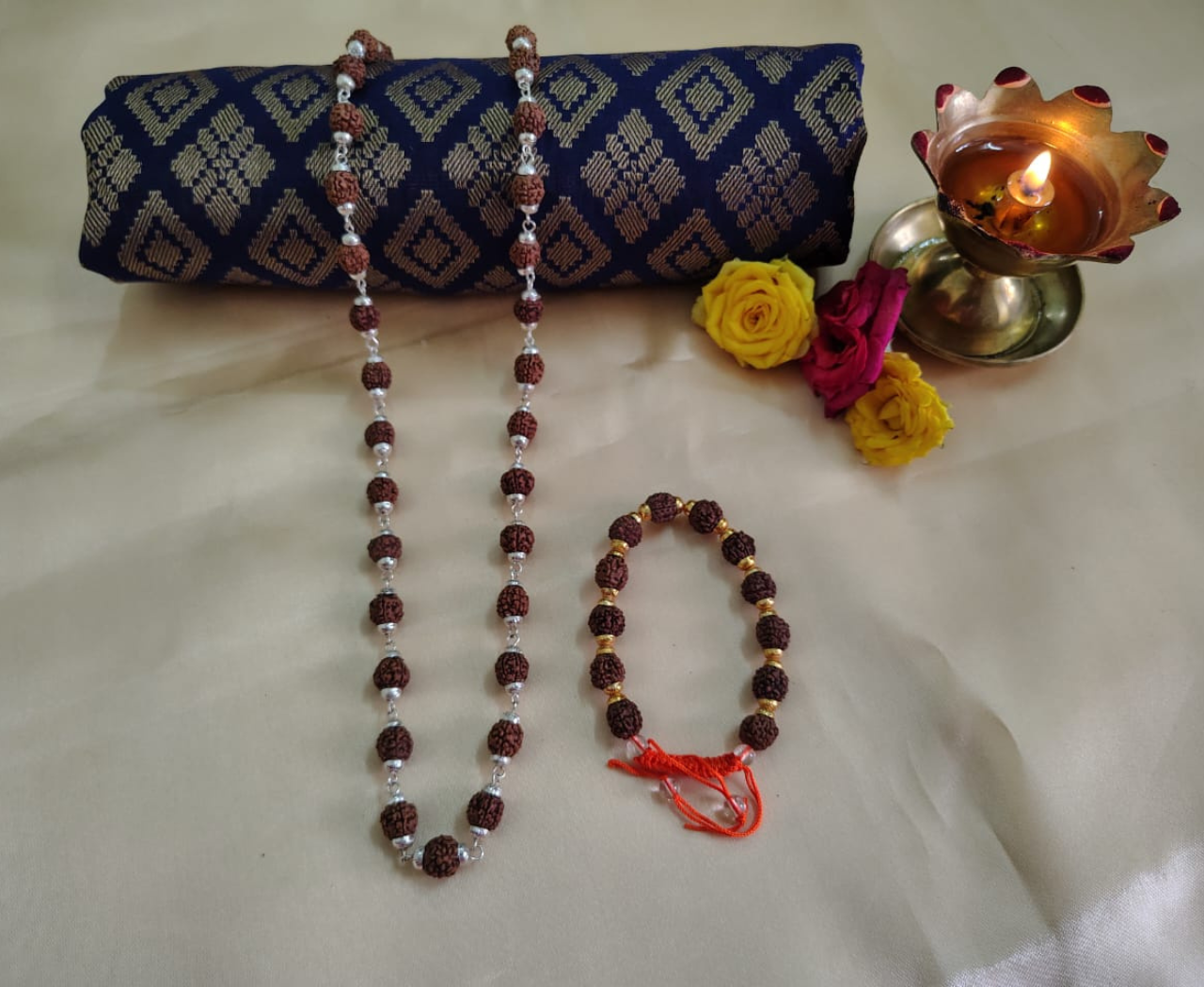 Silver finish mala + classic bracelet