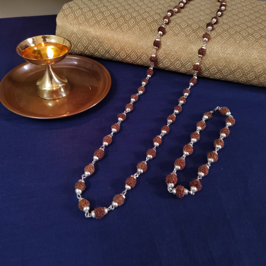 Silver finish mala + bracelet