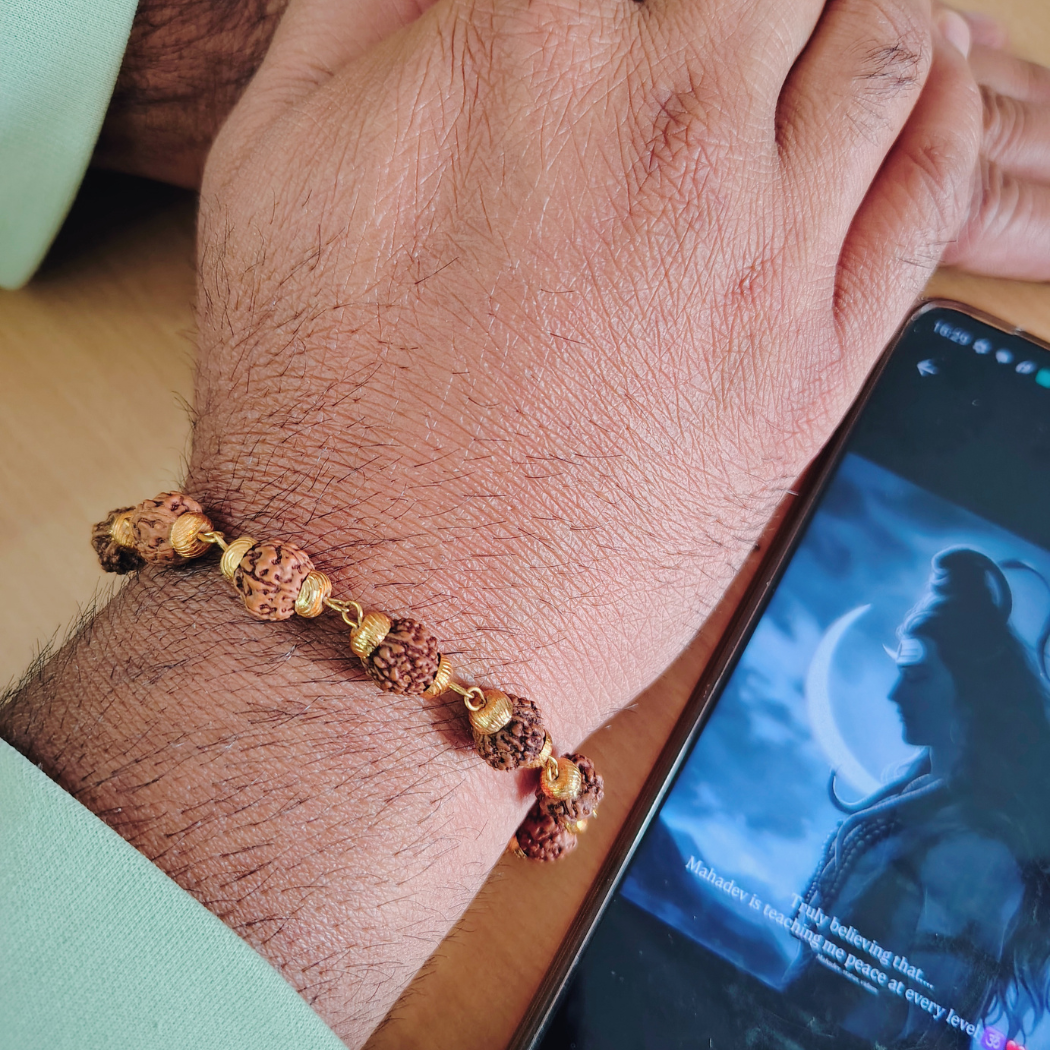 5 Mukhi Gold finish mala + Bracelet