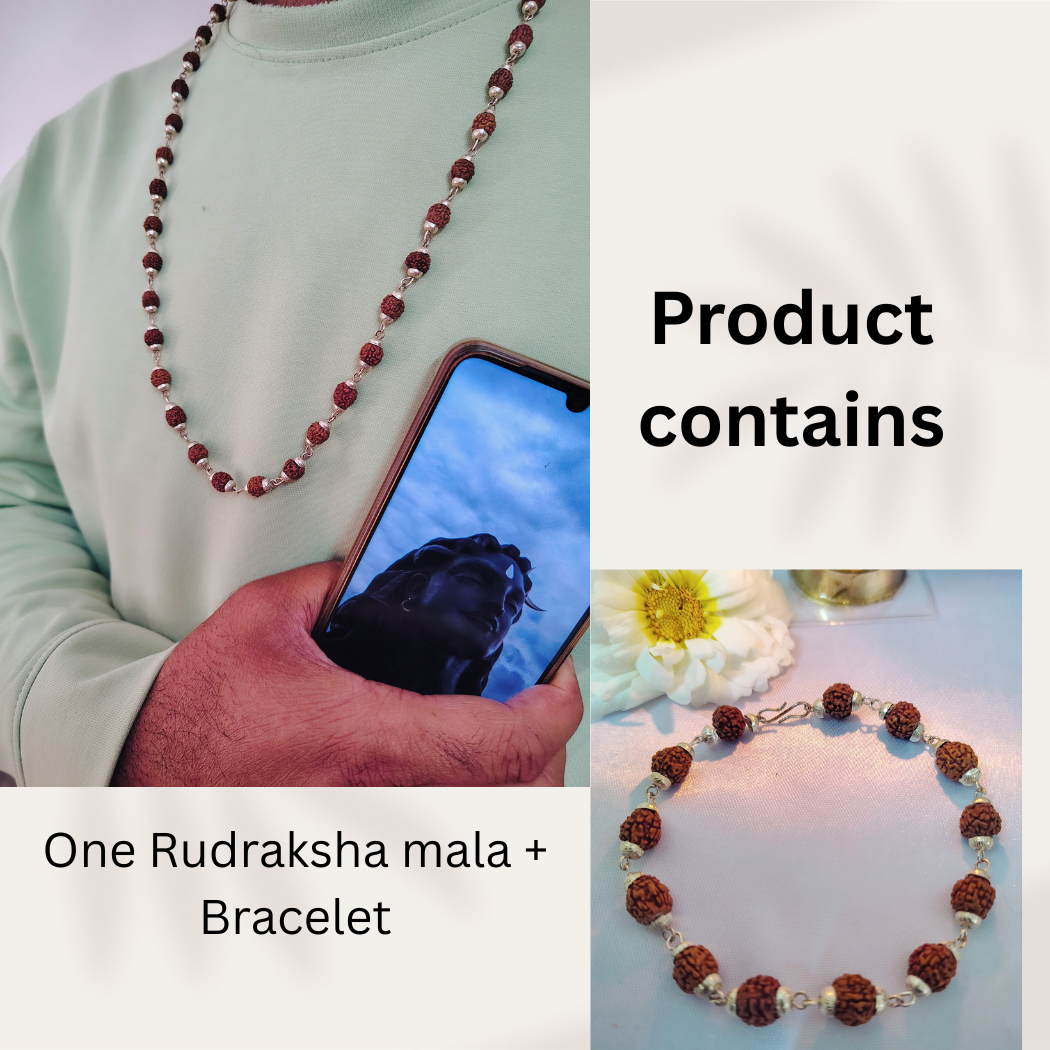 5 Mukhi silver mala plus bracelet combo