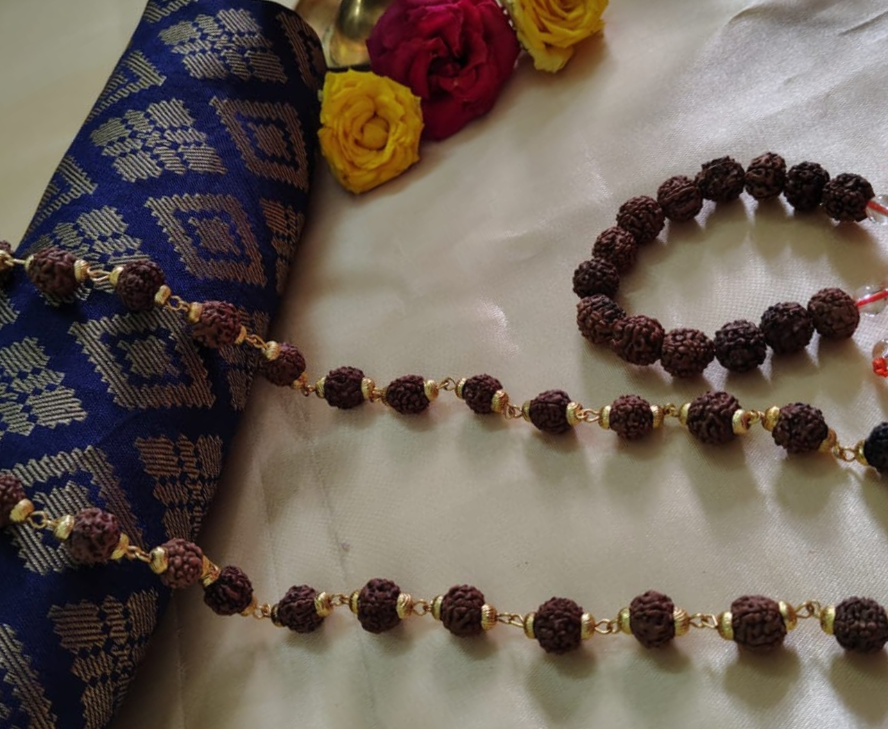 Gold finish mala + ethnic bracelet