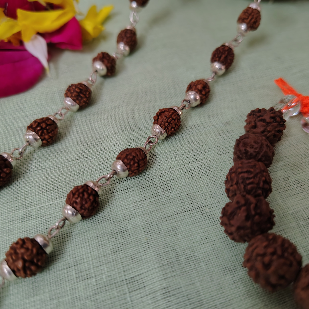 Silver finish mala + ethnic bracelet