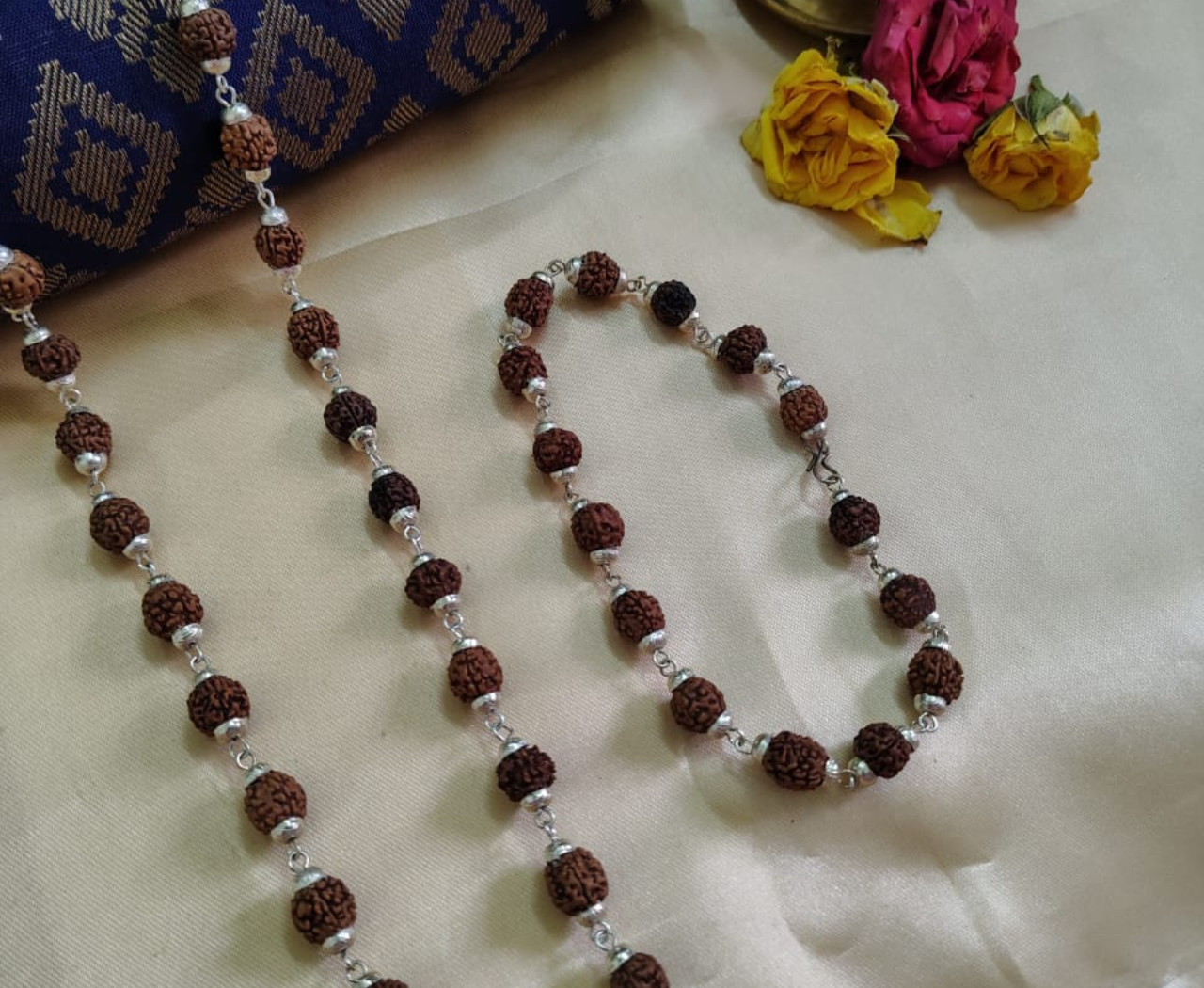 Silver finish mala + bracelet