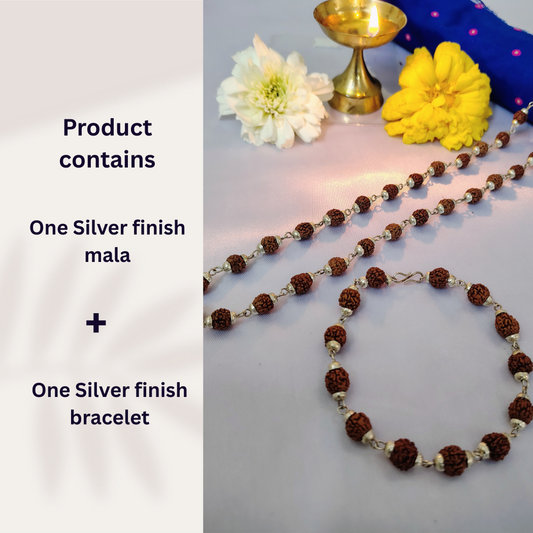Silver finish mala + bracelet