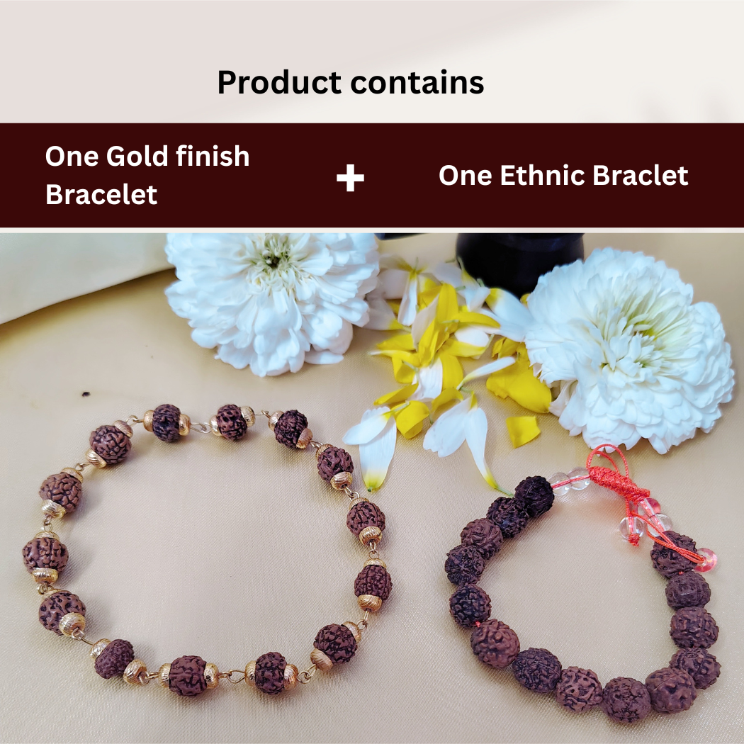 5 Mukhi Gold finish bracelet length 7.5 inches with  5 Mukhi Ethnic bracelet