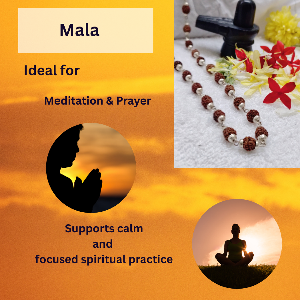 Combo 5 Mukhi Silver finish mala  with Silver finish bracelet