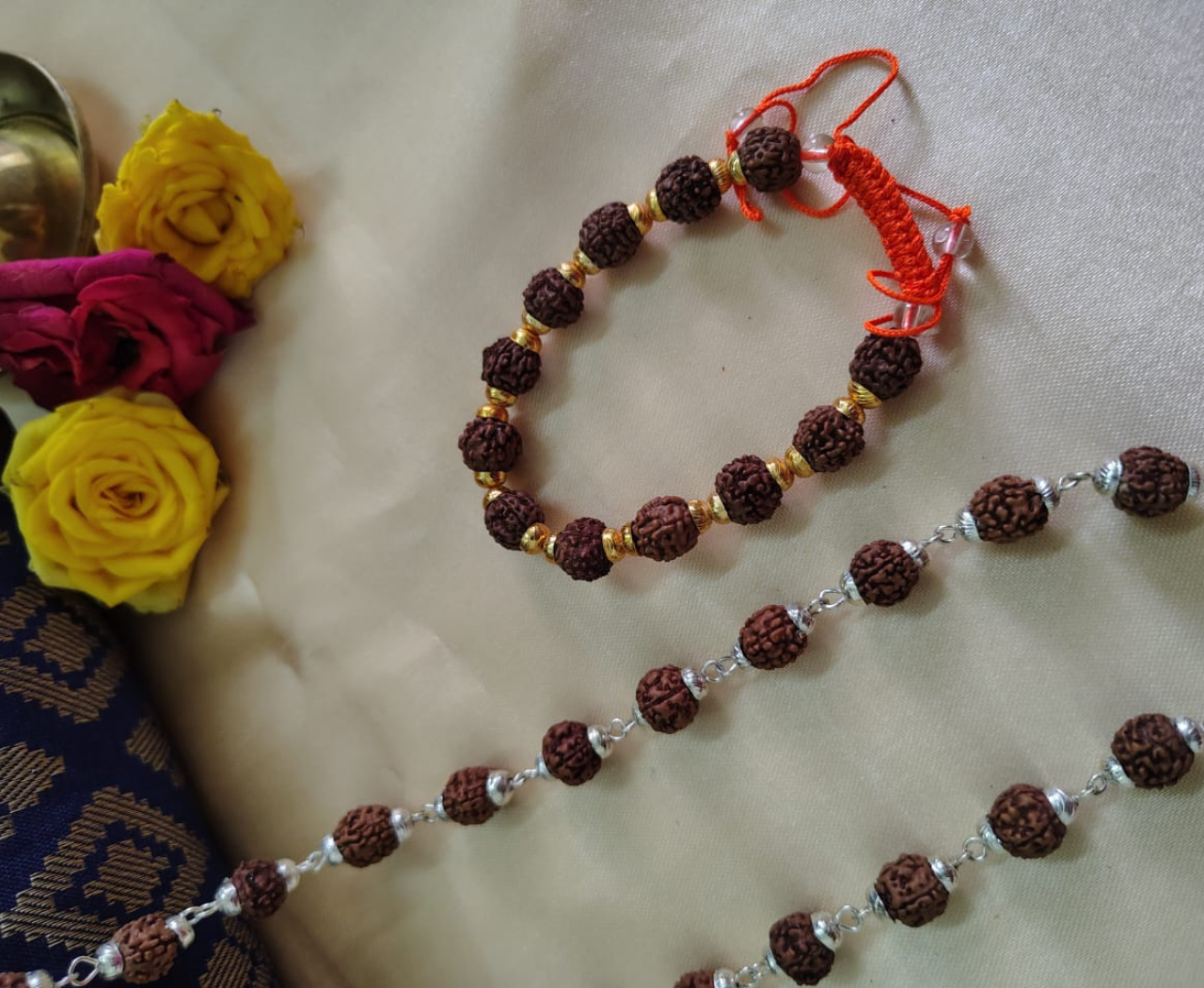 Silver finish mala + classic bracelet