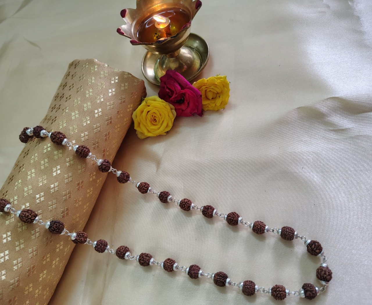 Silver finish rudraksha mala