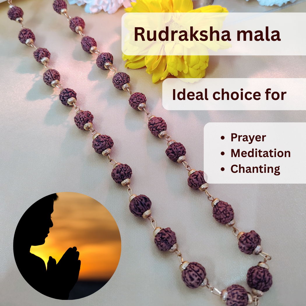 Combo 5 Mukhi Gold finish mala  with  Silver finish bracelet