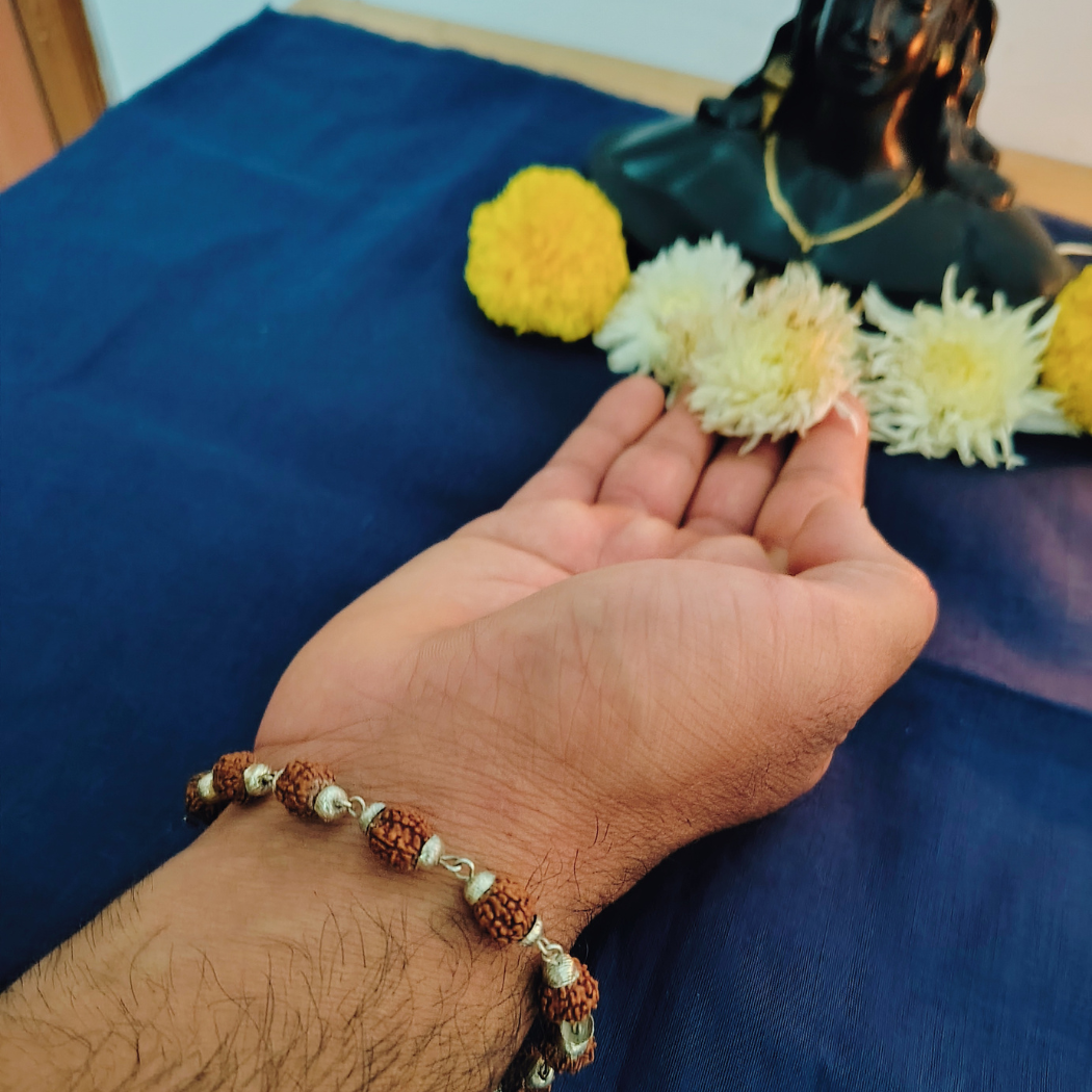 5 Mukhi silver mala plus bracelet combo