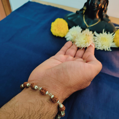 5 Mukhi silver mala plus bracelet combo