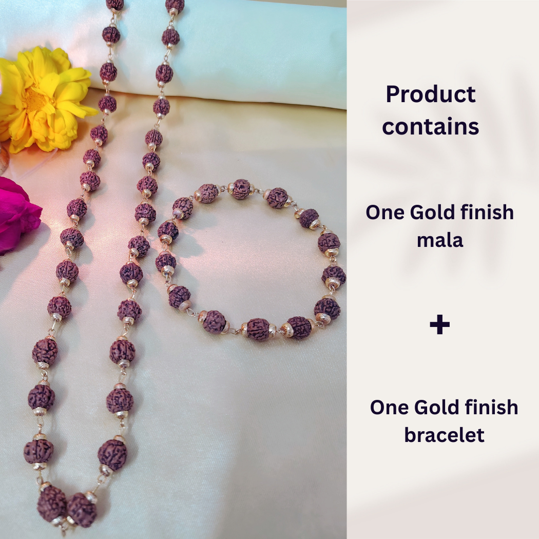 Combo 5 Mukhi Gold finish mala with Gold finish bracelet