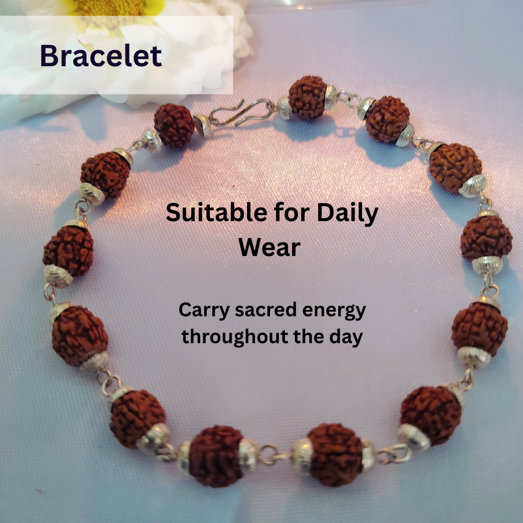 Combo 5 Mukhi Silver finish mala  with Silver finish bracelet