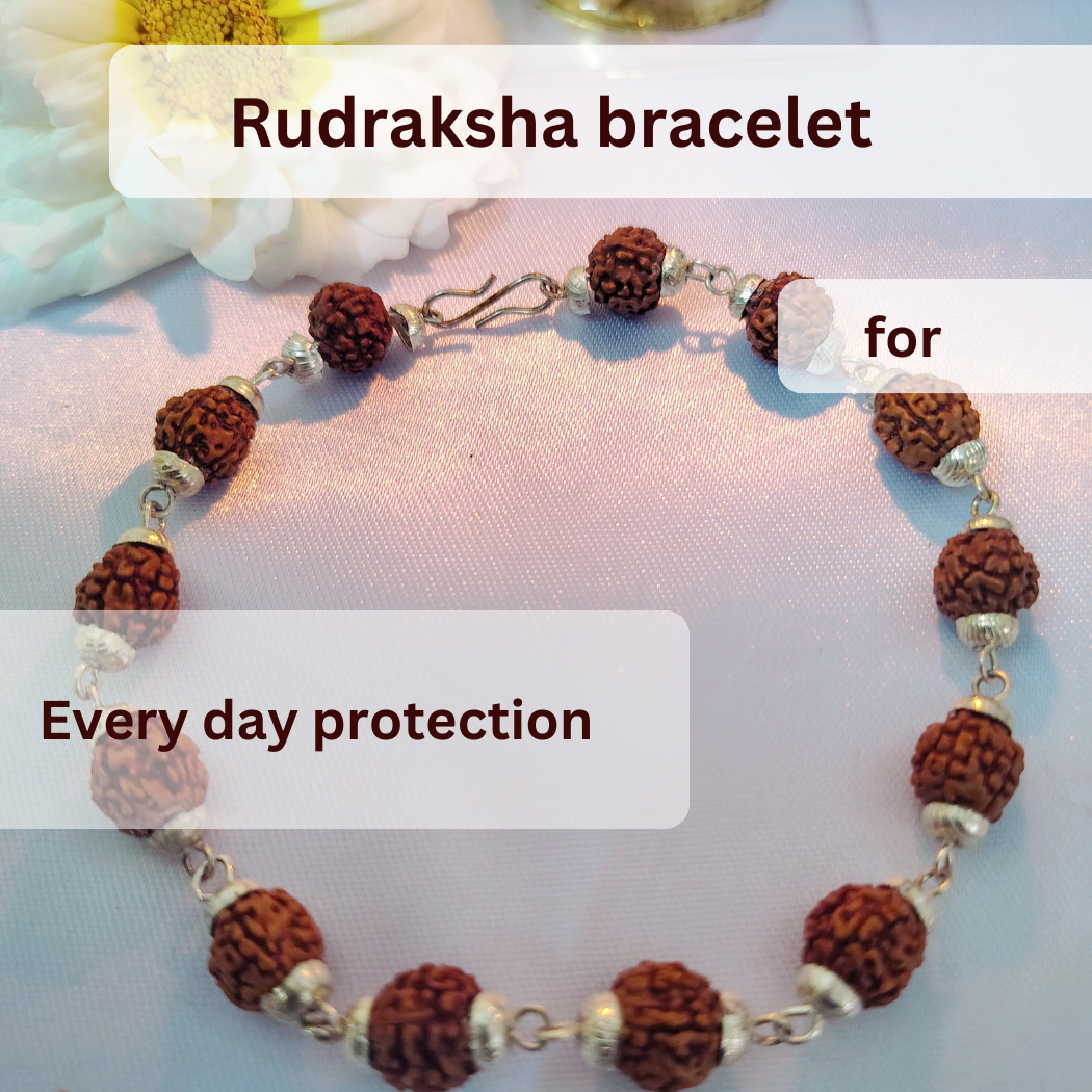 Combo 5 Mukhi Gold finish mala  with  Silver finish bracelet