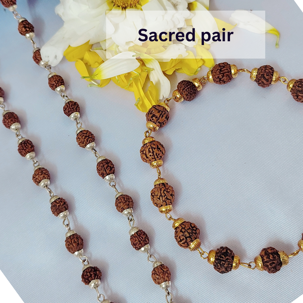 Combo 5 Mukhi Silver finish mala  with  Gold finish bracelet