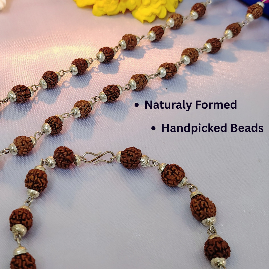 Combo 5 Mukhi Silver finish mala  with Silver finish bracelet