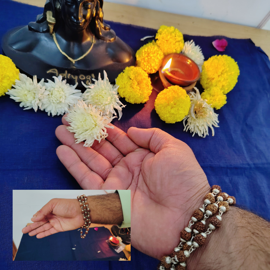 5 Mukhi silver mala plus bracelet combo