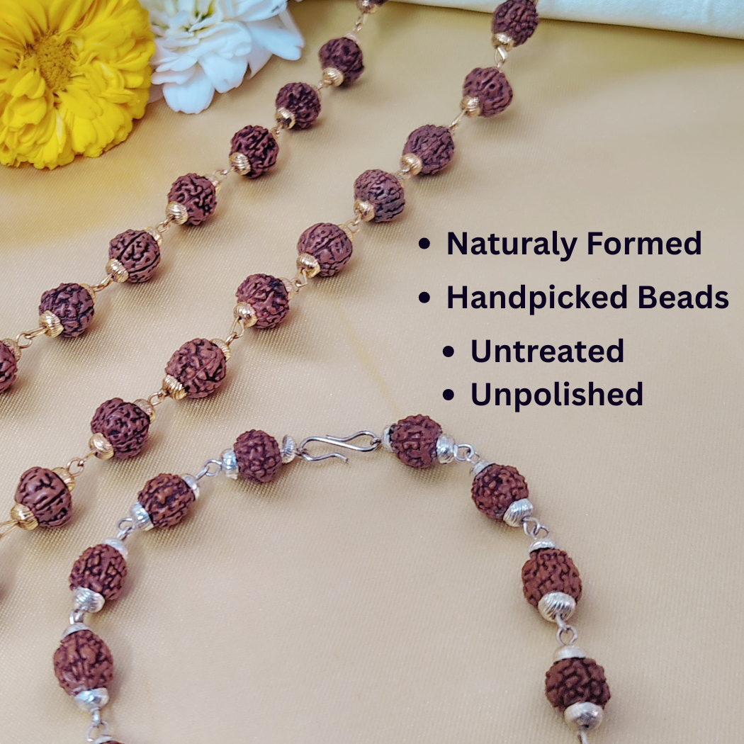 Combo 5 Mukhi Gold finish mala  with  Silver finish bracelet