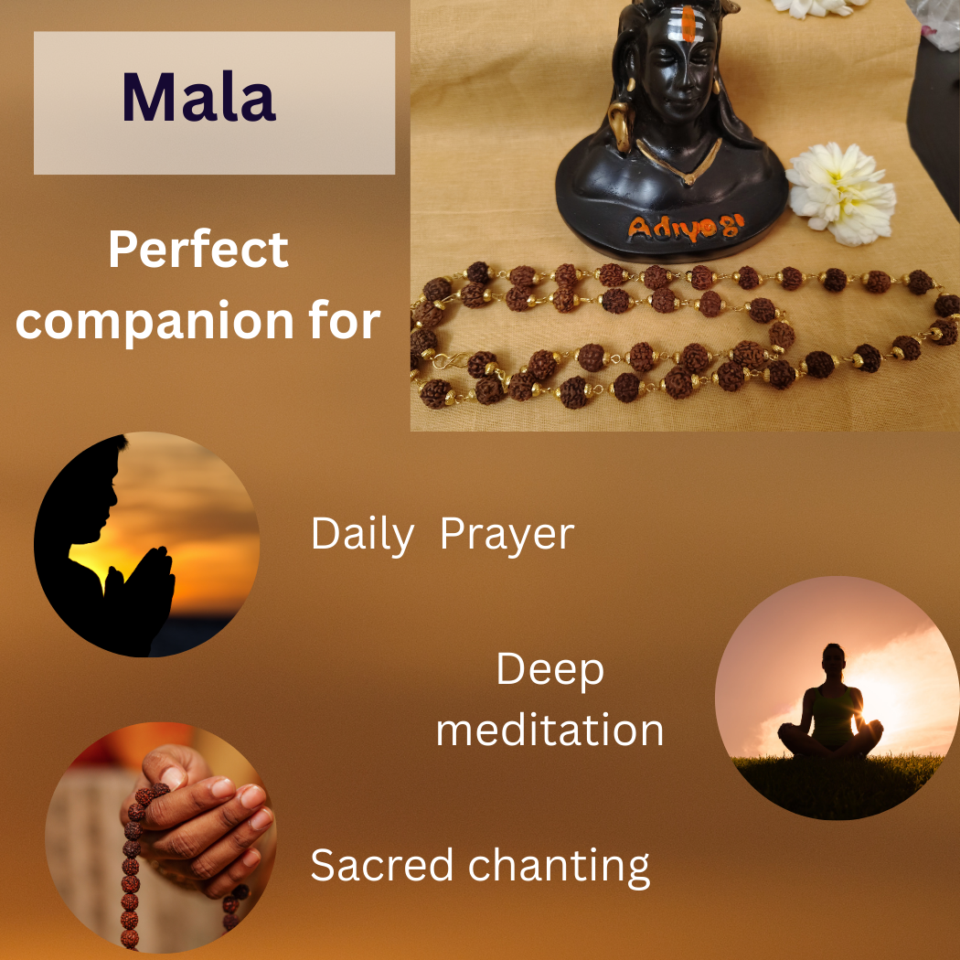 Combo 5 Mukhi Gold finish mala with Gold finish bracelet