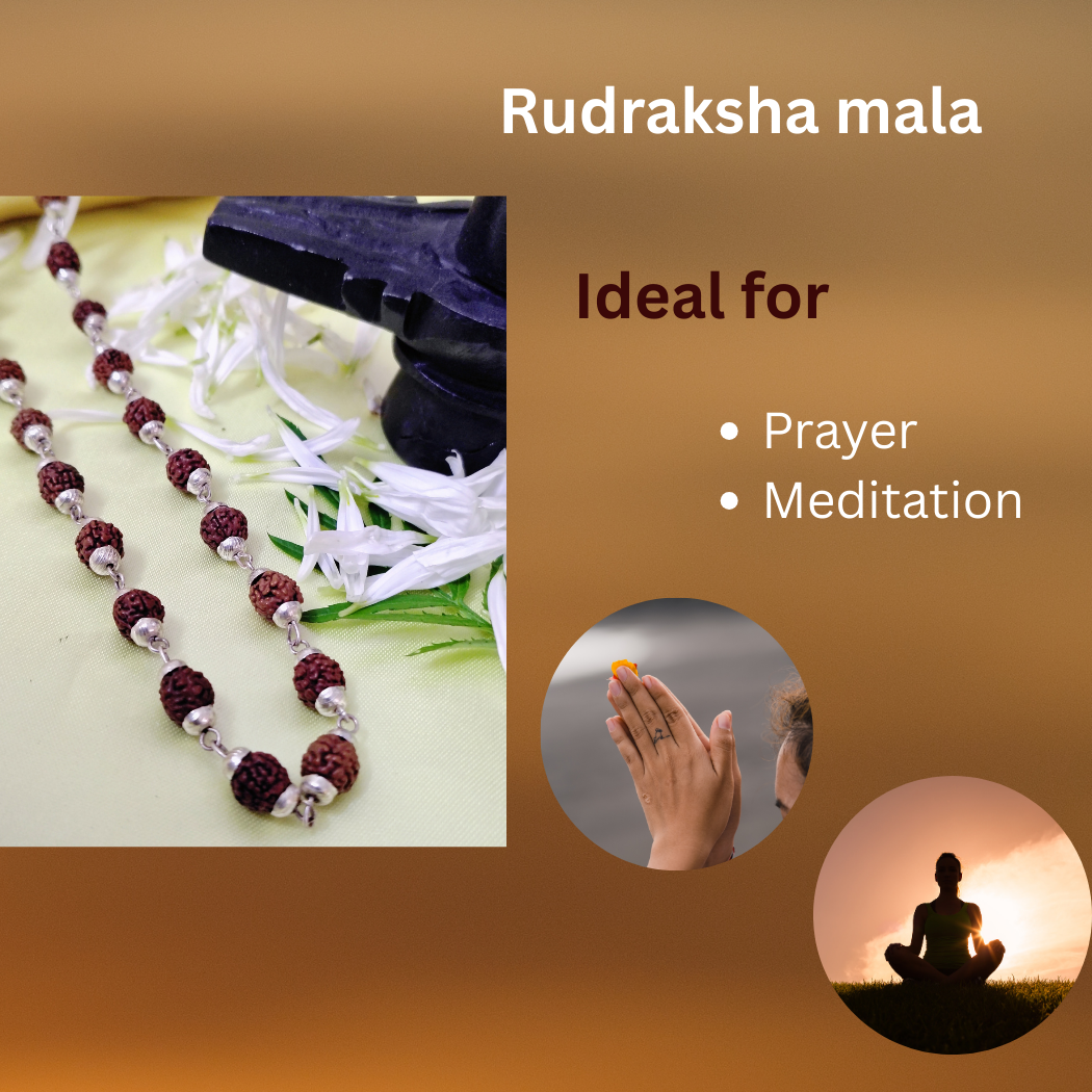 Combo 5 Mukhi Silver finish mala  with  Gold finish bracelet