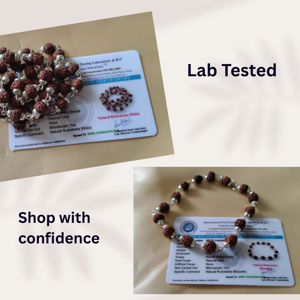 Combo 5 Mukhi Silver finish mala  with Silver finish bracelet