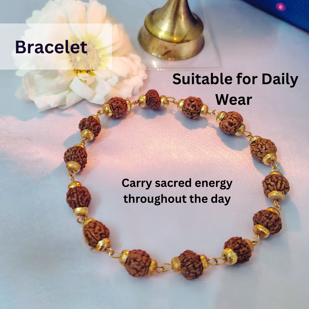 Combo 5 Mukhi Silver finish mala  with  Gold finish bracelet