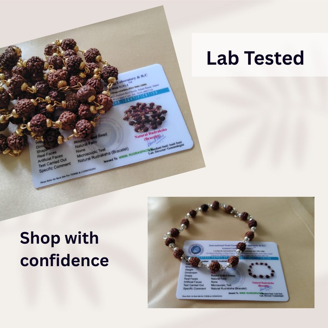 Combo 5 Mukhi Gold finish mala  with  Silver finish bracelet