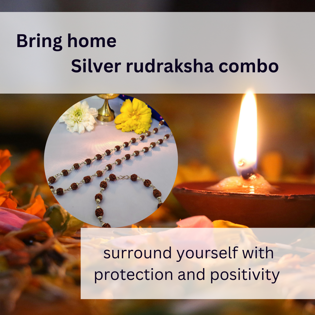 Combo 5 Mukhi Silver finish mala  with Silver finish bracelet