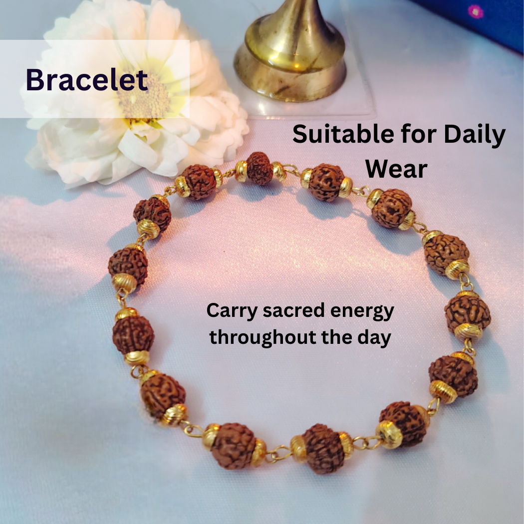 Combo 5 Mukhi Gold finish mala with Gold finish bracelet