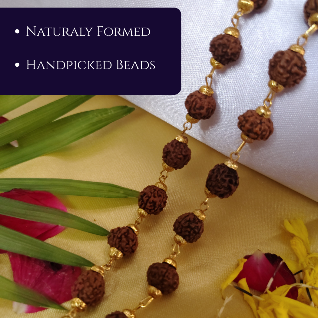 Combo 5 Mukhi Gold finish mala with Gold finish bracelet