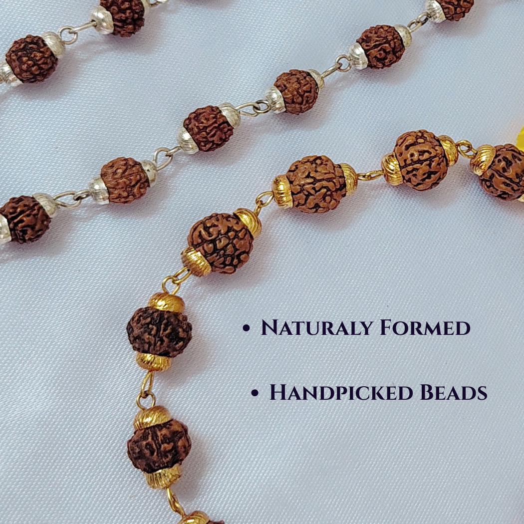 Combo 5 Mukhi Silver finish mala  with  Gold finish bracelet