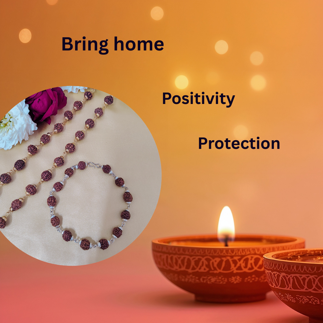 Combo 5 Mukhi Gold finish mala  with  Silver finish bracelet