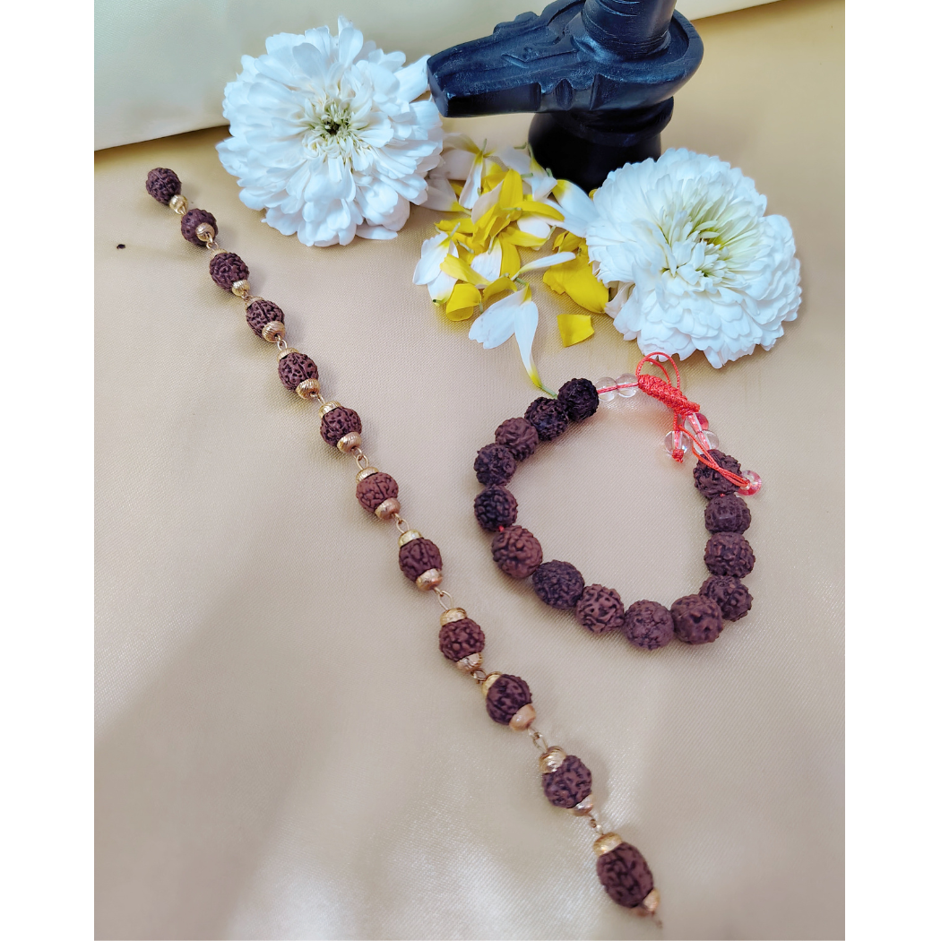 5 Mukhi Gold finish bracelet length 7.5 inches with  5 Mukhi Ethnic bracelet