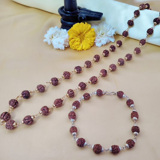 Gold finish mala + silver finish bracelet