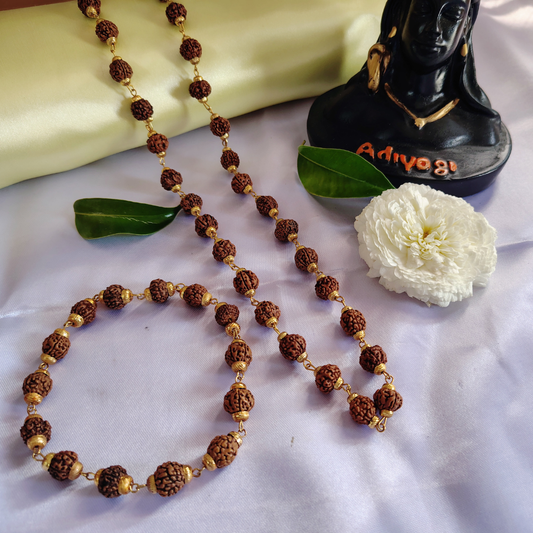 Combo 5 Mukhi Gold finish mala with Gold finish bracelet