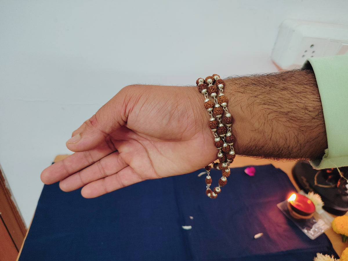 5 Mukhi Silver Finish Mala