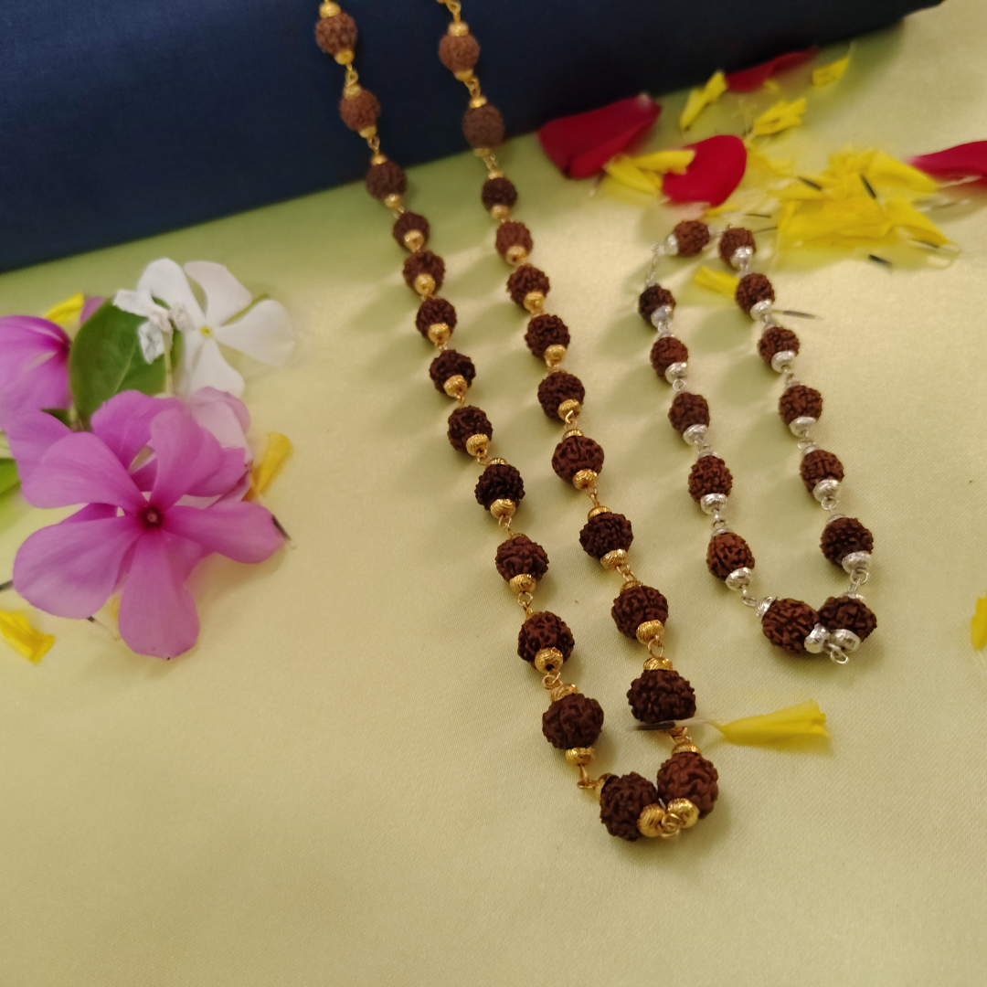 Gold finish mala + silver finish bracelet