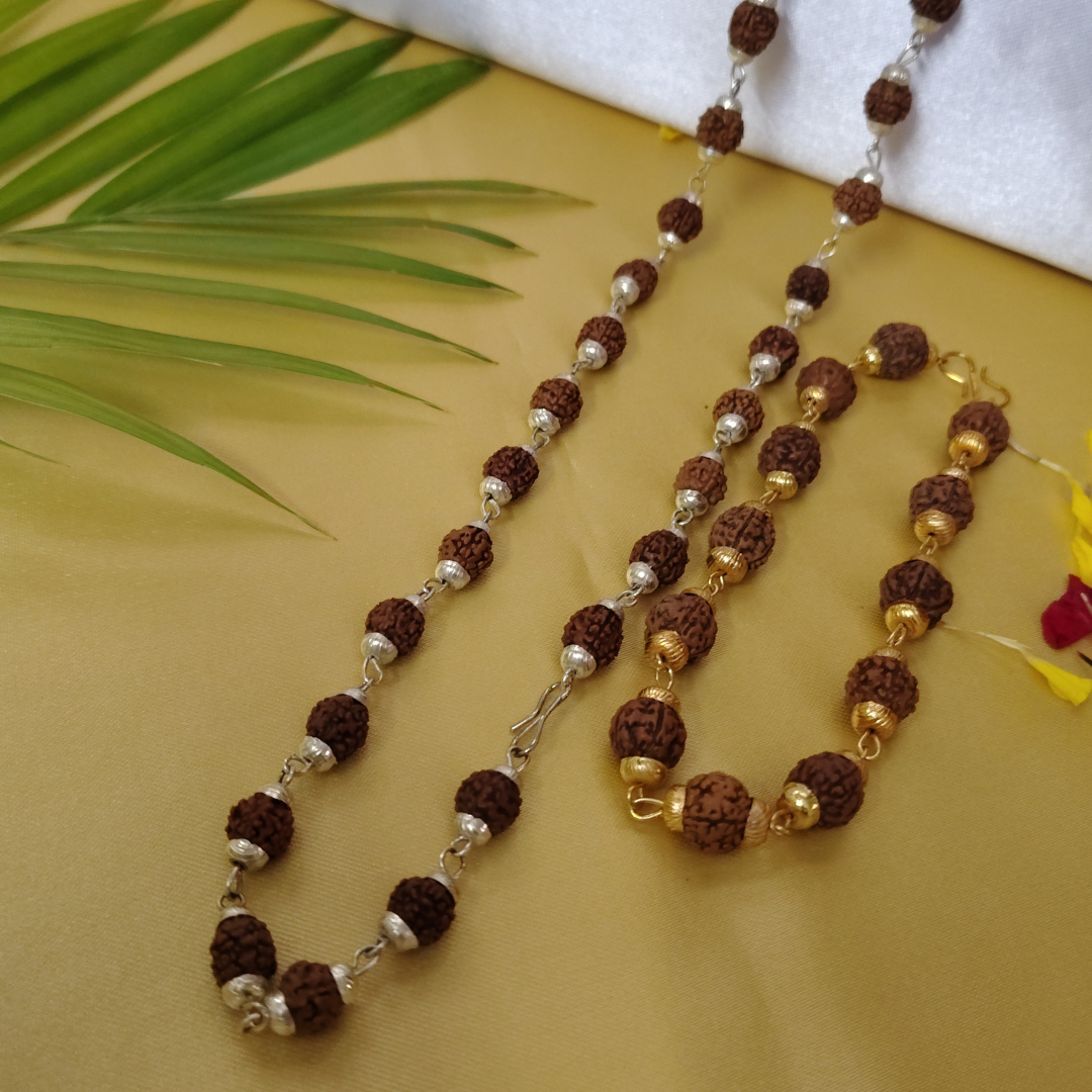 Silver finish mala + gold finish bracelet